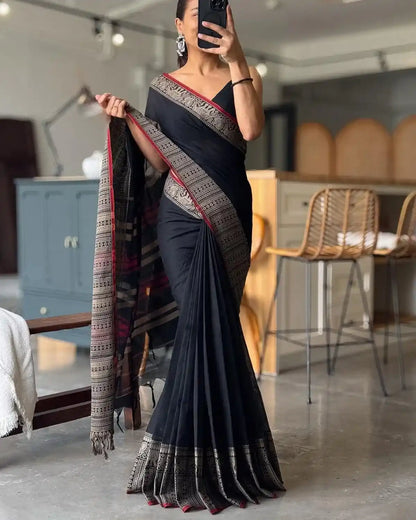 Black Big Border Narayanpet Pure Cotton Saree