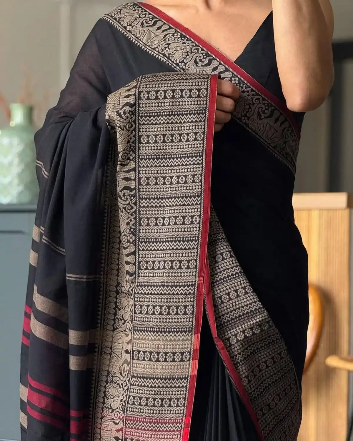 Black Big Border Narayanpet Pure Cotton Saree