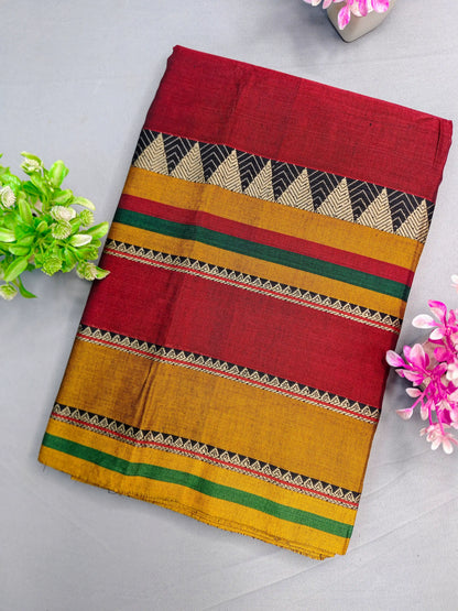 Maroon Pure Cotton Premium & Elegant Saree With Running Blouse For Women