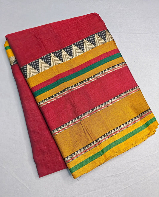 Maroon Pure Cotton Premium & Elegant Saree With Running Blouse For Women