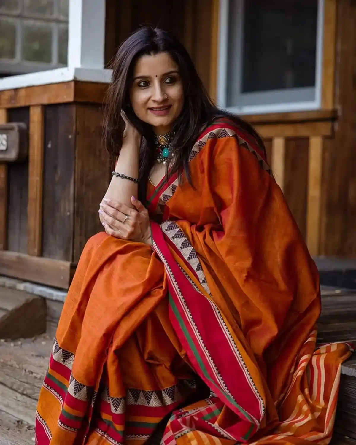 Orange Naraynpet Pure Cotton Saree