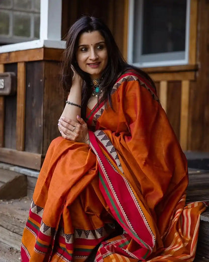 Orange Naraynpet Pure Cotton Saree