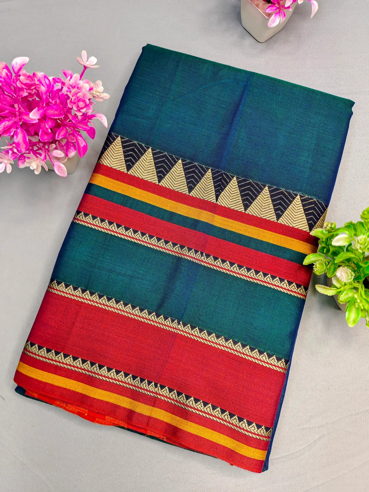 Rama Blue Pure Cotton Premium & Elegant Saree With Running Blouse For Women