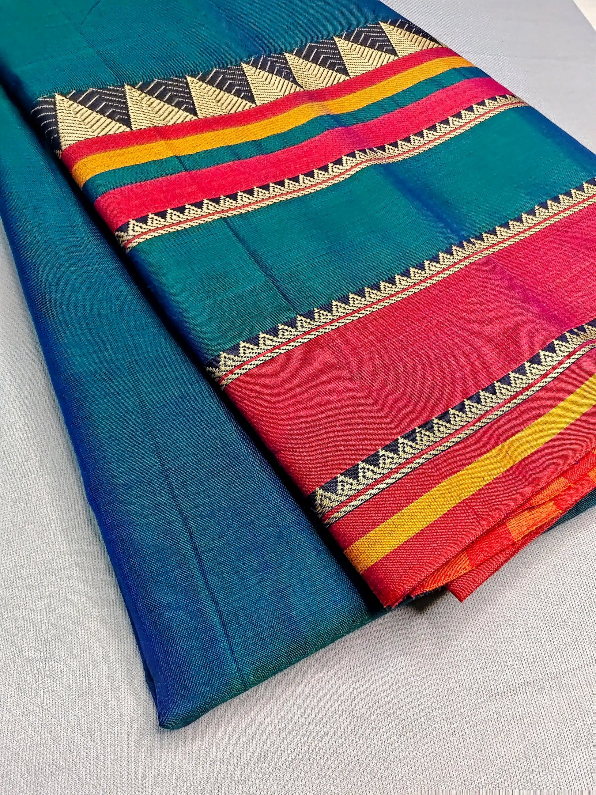 Rama Blue Pure Cotton Premium & Elegant Saree With Running Blouse For Women