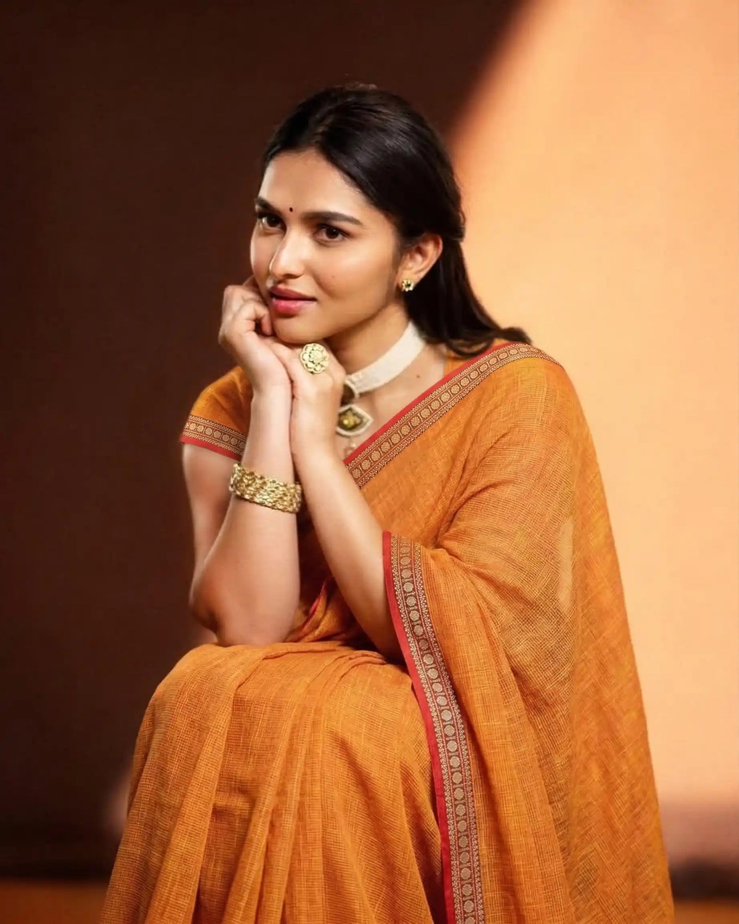Shraddha Orange Narayan Pet Pure Cotton Saree
