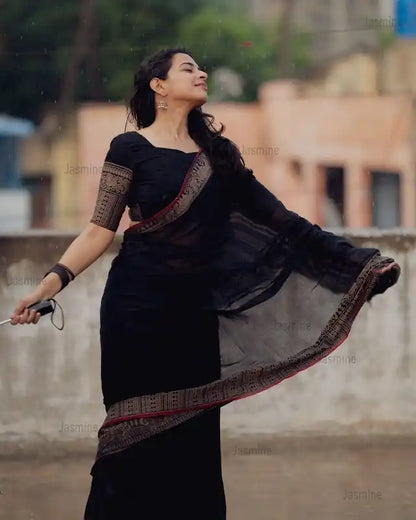 Black Narayanpet Pure Cotton Saree