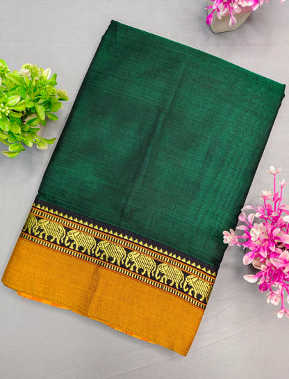 Rama Green Pure Cotton Premium & Elegant Saree For Women